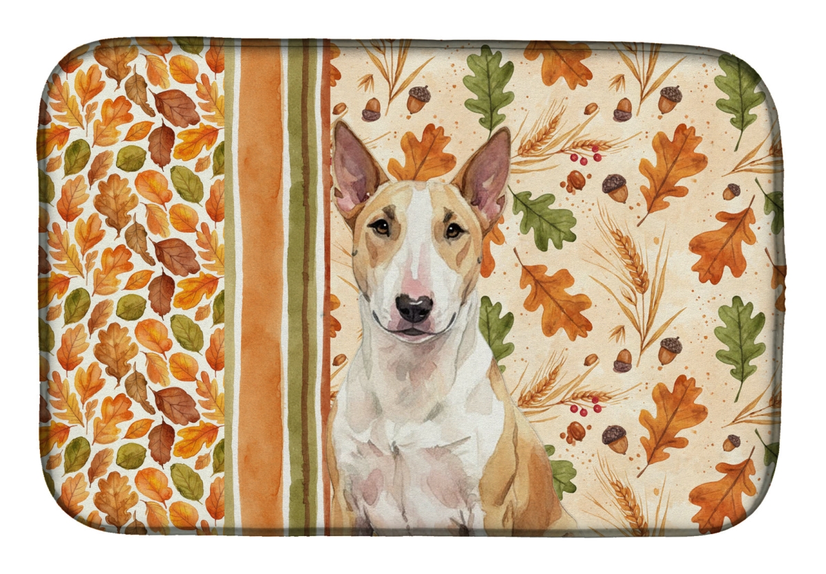 Picture of Carolines Treasures WDK7750DDM 21 x 14 in. Fawn & White Bull Terrier Heirloom Fall Dish Drying Mat - Multi Color
