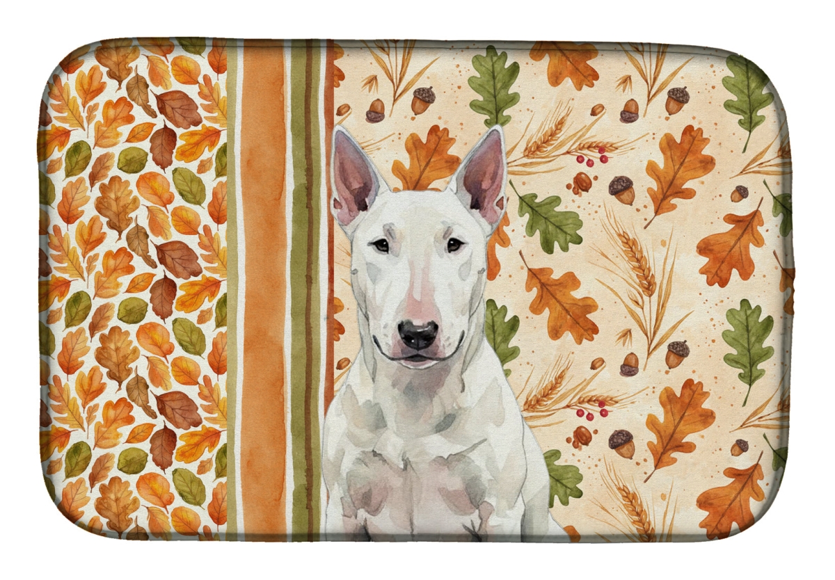 Picture of Carolines Treasures WDK7752DDM 21 x 14 in. White Bull Terrier Heirloom Fall Dish Drying Mat - Multi Color