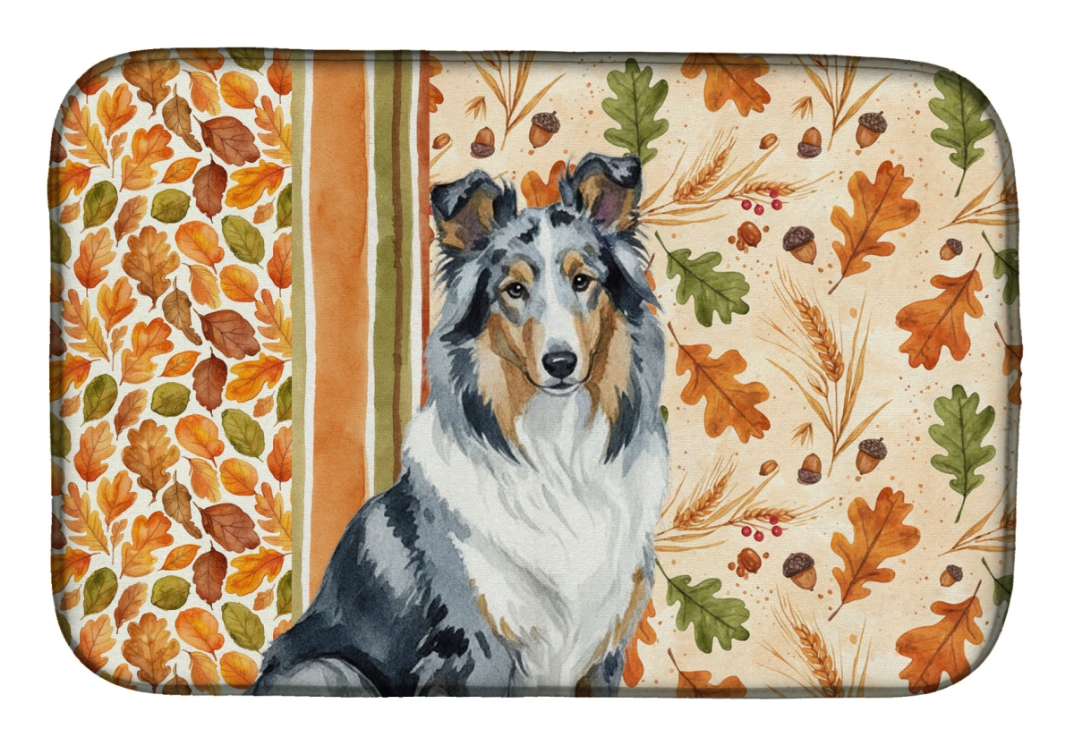 Picture of Carolines Treasures WDK7785DDM 21 x 14 in. Blue Merle Collie Heirloom Fall Dish Drying Mat - Multi Color