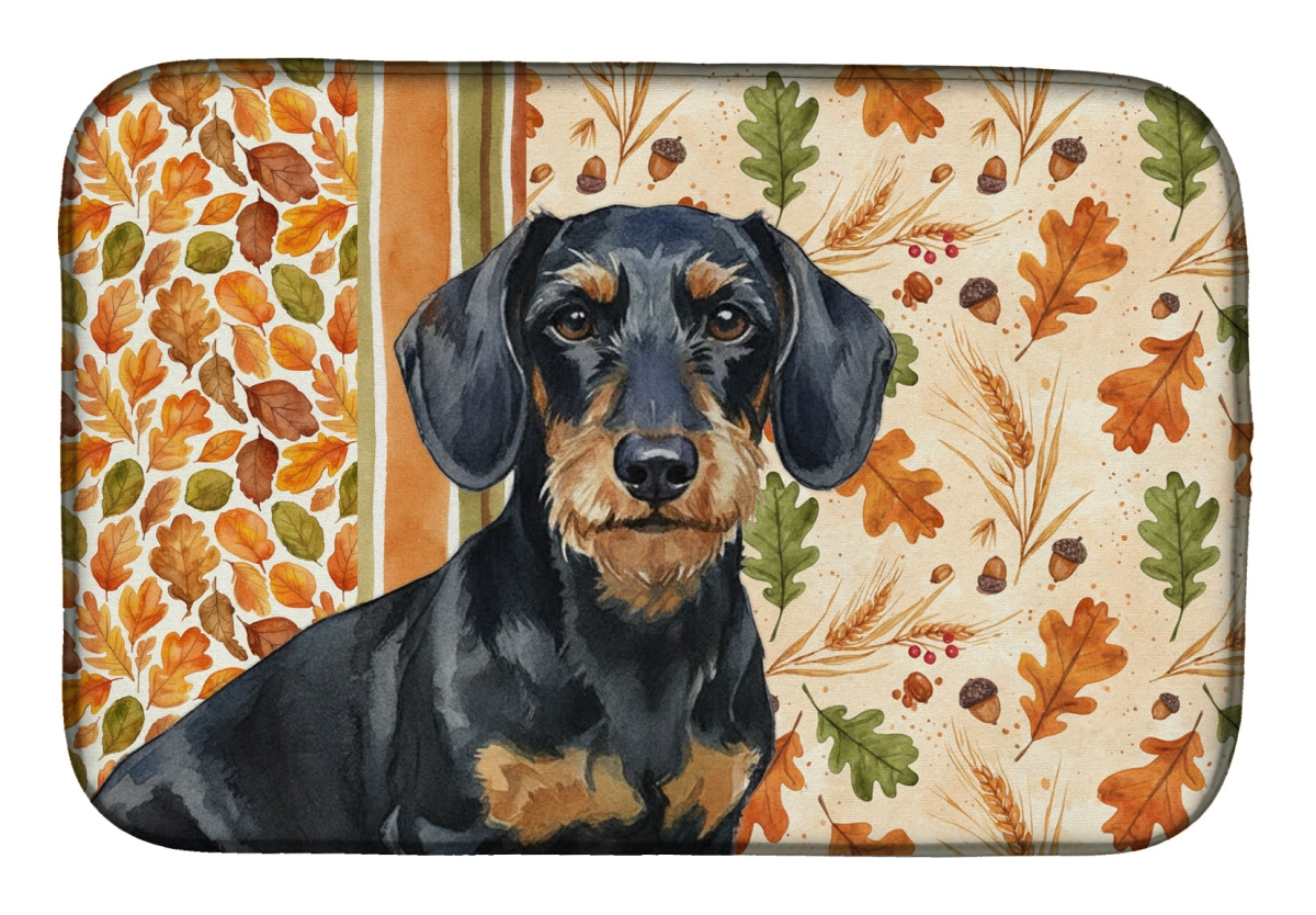 Picture of Carolines Treasures WDK7801DDM 21 x 14 in. Wirehaired Black & Tan Dachshund Heirloom Fall Dish Drying Mat - Multi Color