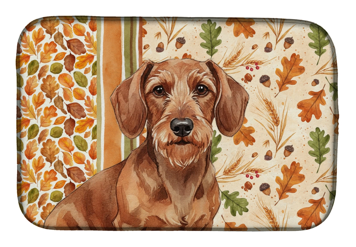 Picture of Carolines Treasures WDK7802DDM 21 x 14 in. Wirehaired Red Dachshund Heirloom Fall Dish Drying Mat - Multi Color