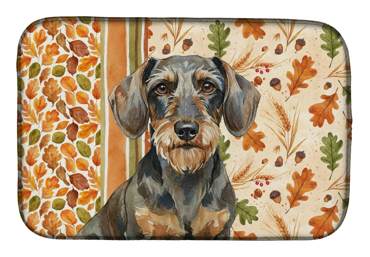 Picture of Carolines Treasures WDK7803DDM 21 x 14 in. Wirehaired Wild Boar Dachshund Heirloom Fall Dish Drying Mat - Multi Color