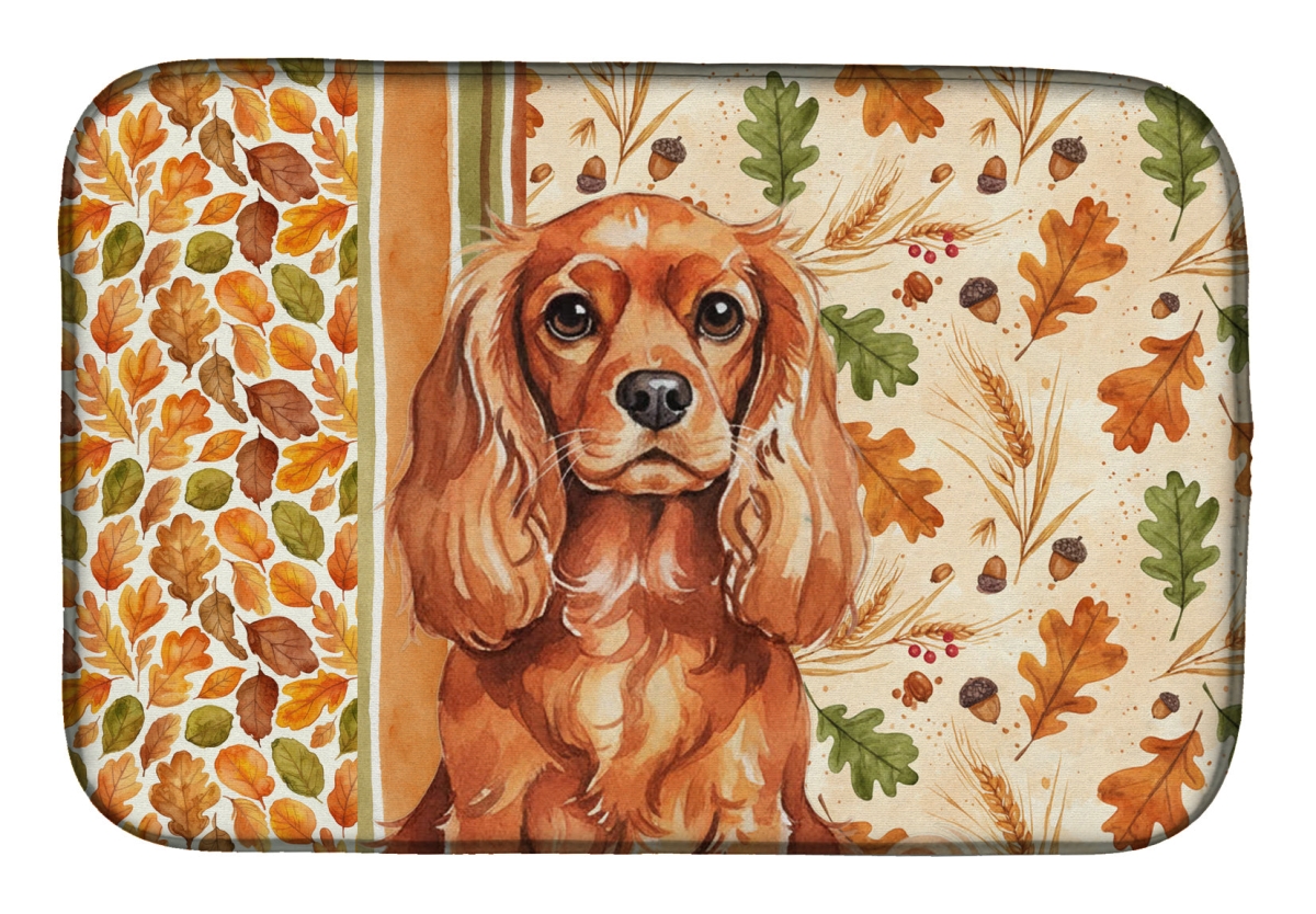 Picture of Carolines Treasures WDK7836DDM 21 x 14 in. Ruby English Toy Spaniel Heirloom Fall Dish Drying Mat - Multi Color