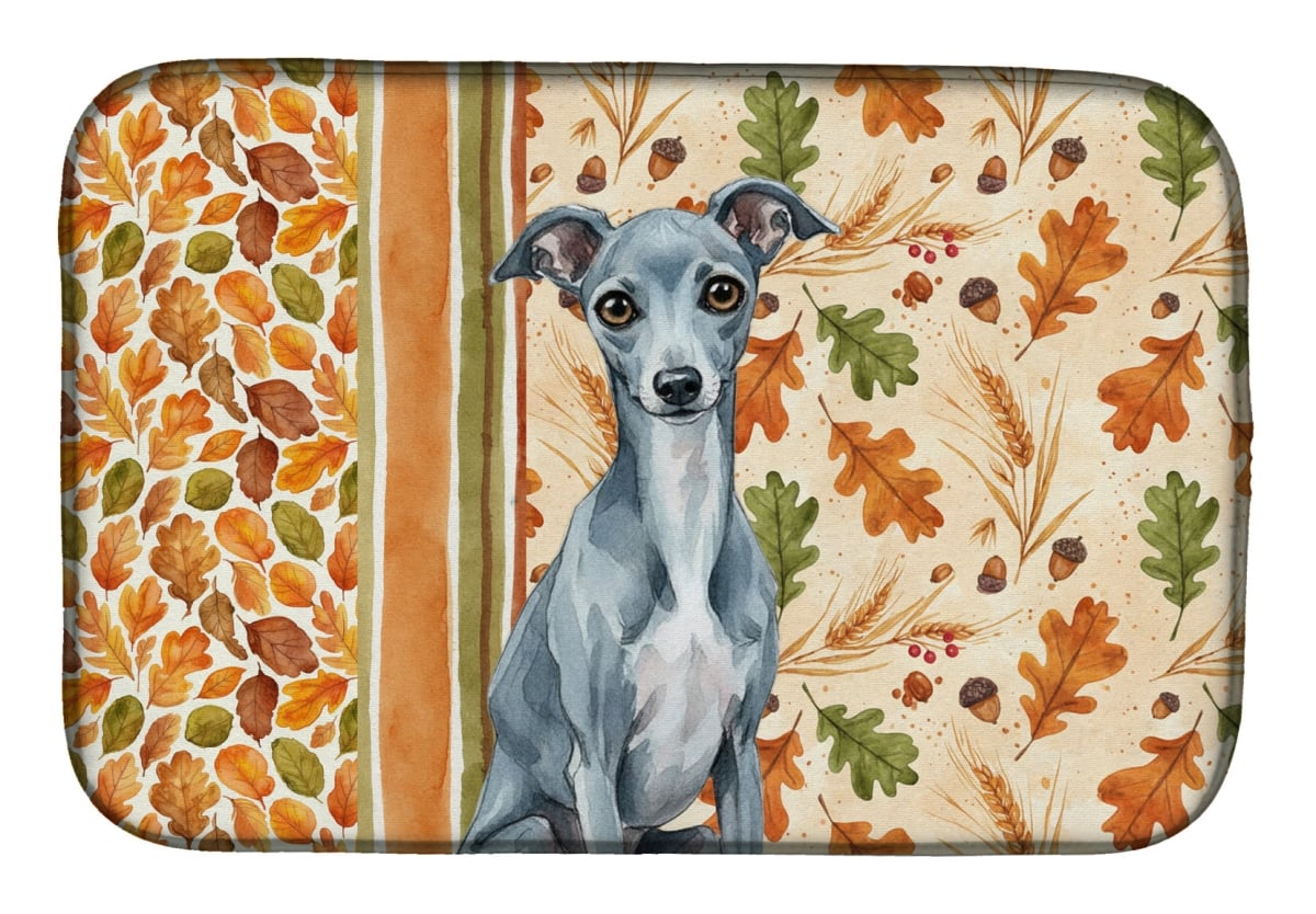 Picture of Carolines Treasures WDK7878DDM 21 x 14 in. Blue Italian Greyhound Heirloom Fall Dish Drying Mat - Multi Color