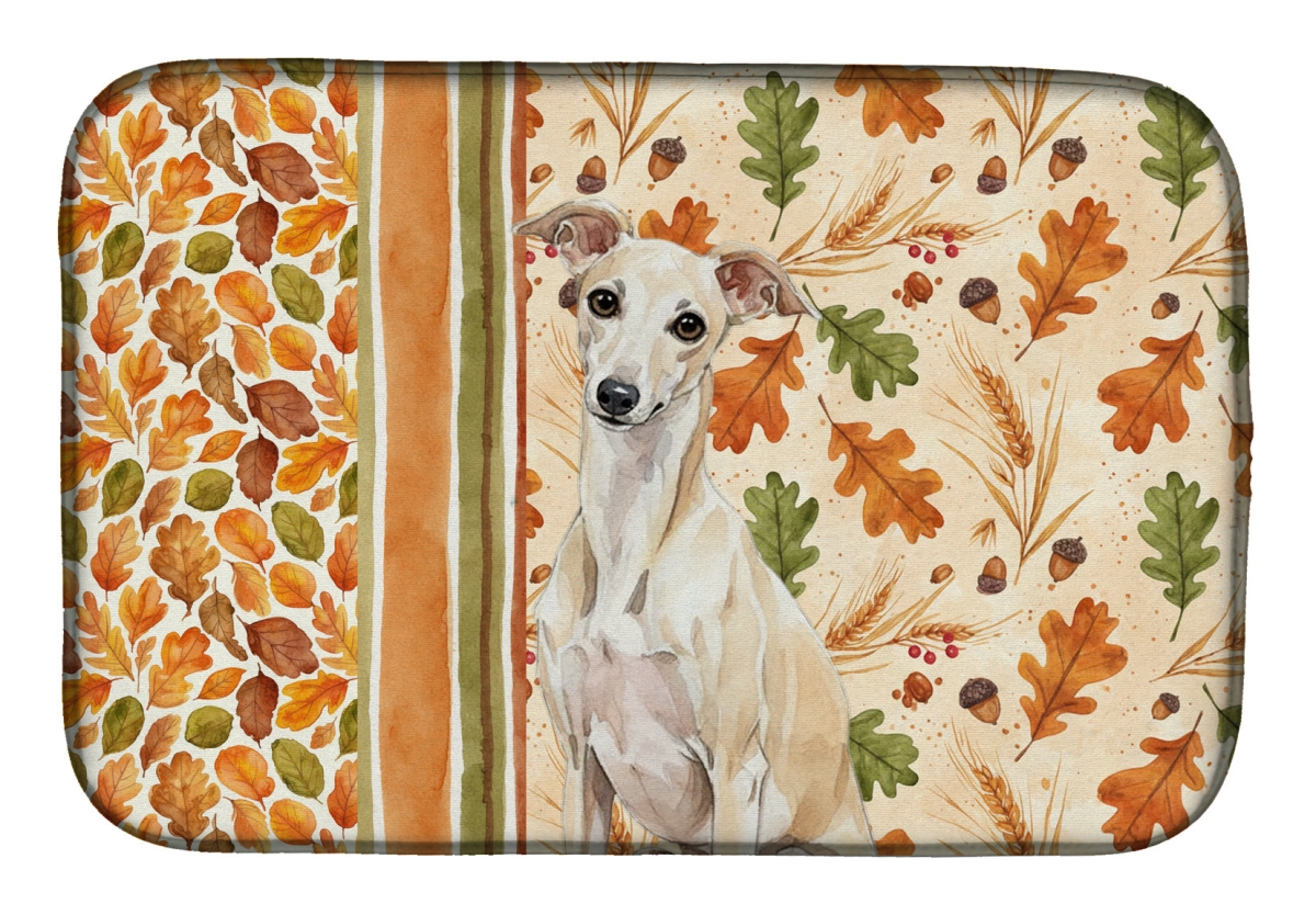 Picture of Carolines Treasures WDK7879DDM 21 x 14 in. Cream Italian Greyhound Heirloom Fall Dish Drying Mat - Multi Color