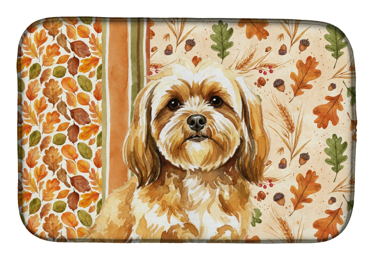 Picture of Carolines Treasures WDK7903DDM 21 x 14 in. Gold Lhasa Apso Heirloom Fall Dish Drying Mat - Multi Color