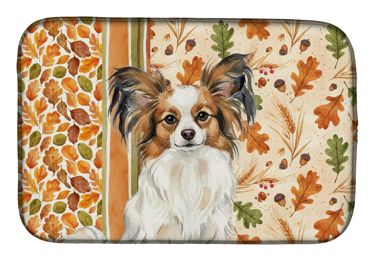 Picture of Carolines Treasures WDK7945DDM 21 x 14 in. White with Sable Papillon Heirloom Fall Dish Drying Mat - Multi Color