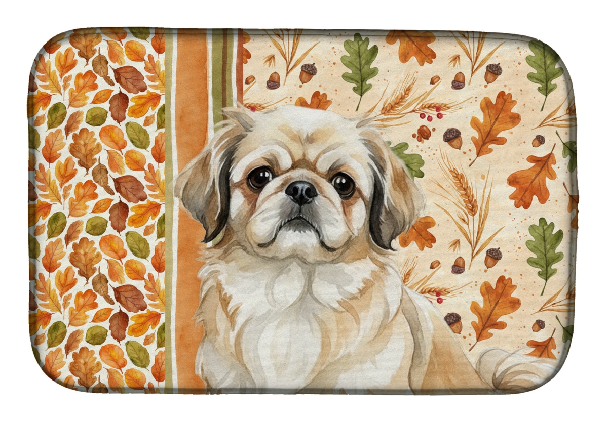 Picture of Carolines Treasures WDK7950DDM 21 x 14 in. Fawn Pekingese Heirloom Fall Dish Drying Mat - Multi Color