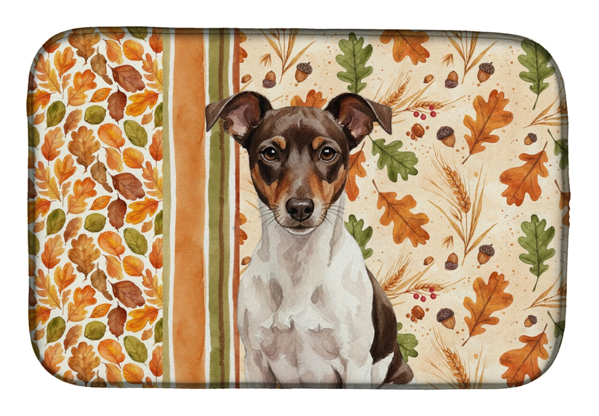 Picture of Carolines Treasures WDK7984DDM 21 x 14 in. Chocolate & White Rat Terrier Heirloom Fall Dish Drying Mat - Multi Color