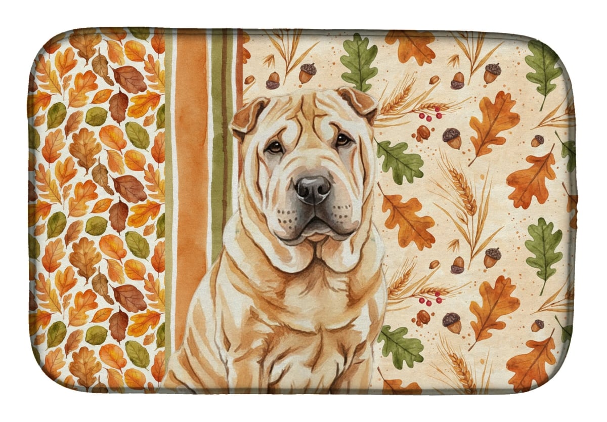 WDK8009DDM 21 x 14 in. Red Shar Pei Heirloom Fall Dish Drying Mat - Multi Color