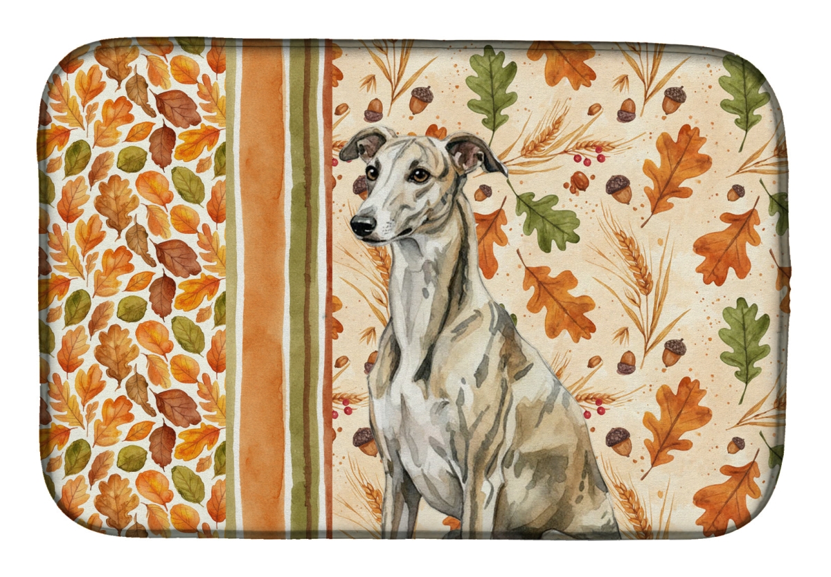 WDK8053DDM 21 x 14 in. Brindle Whippet Heirloom Fall Dish Drying Mat - Multi Color