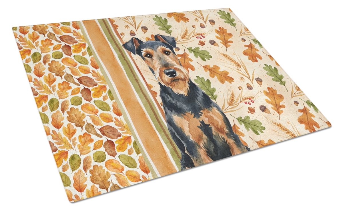 WDK7667LCB 15 x 12 in. Airedale Terrier Heirloom Fall Glass Cutting Board