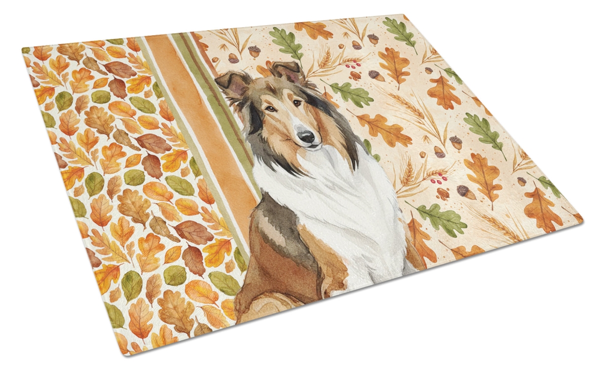 WDK7786LCB 15 x 12 in. Sable Collie Heirloom Fall Glass Cutting Board
