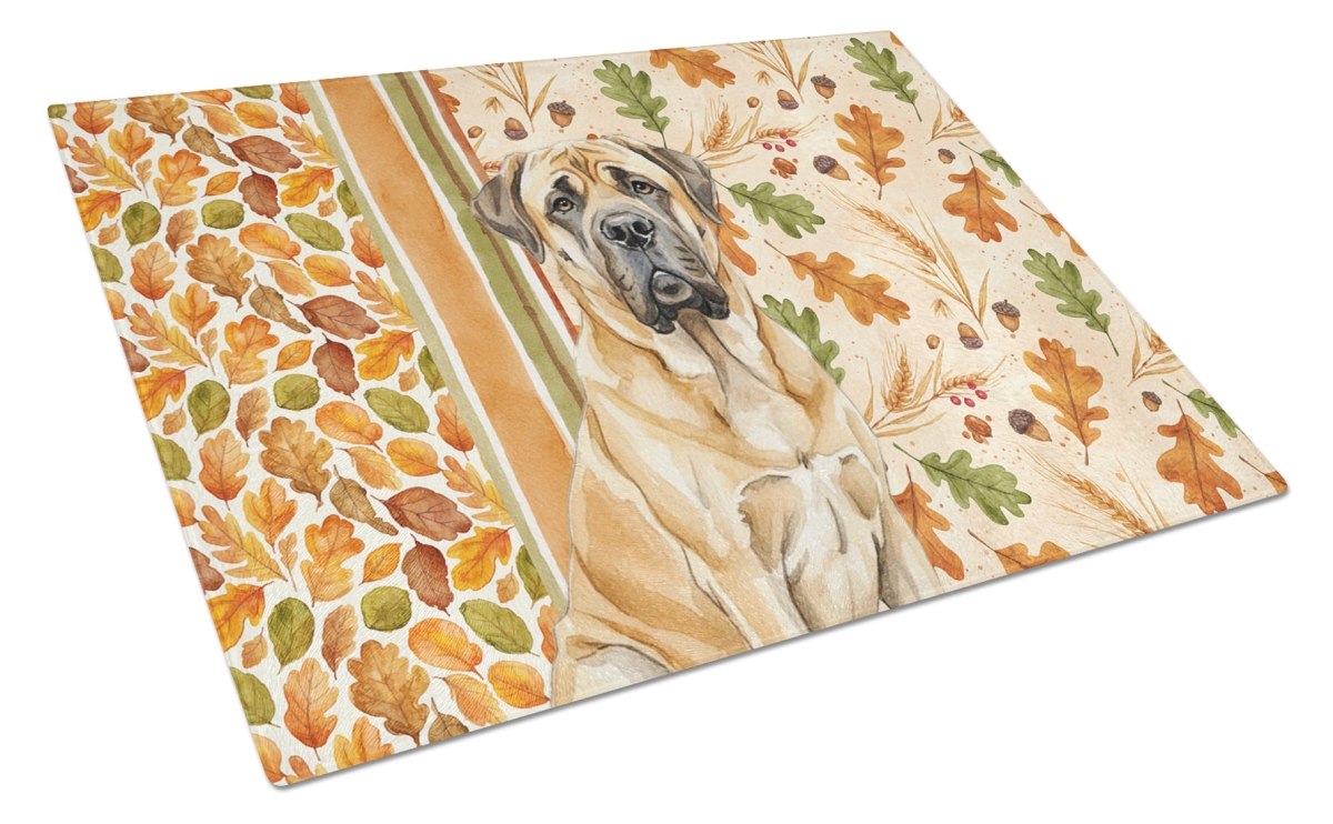 Picture of Carolines Treasures WDK7826LCB 15 x 12 in. Fawn English Mastiff Heirloom Fall Glass Cutting Board