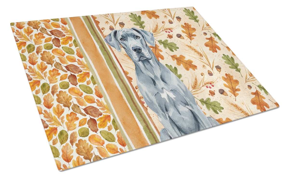 WDK7854LCB 15 x 12 in. Blue Great Dane Heirloom Fall Glass Cutting Board