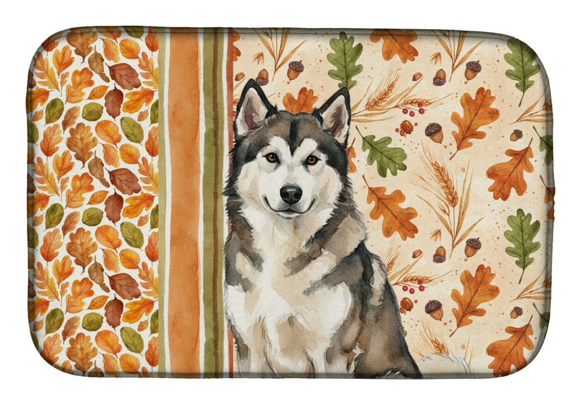 Picture of Carolines Treasures WDK7676DDM 21 x 14 in. Sable & White Alaskan Malamute Heirloom Fall Dish Drying Mat - Multi Color