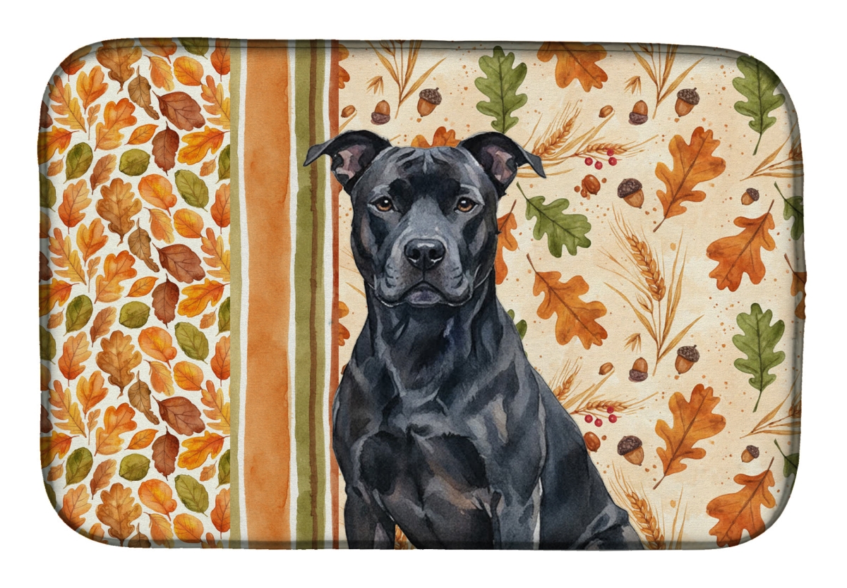 Picture of Carolines Treasures WDK7681DDM 21 x 14 in. Black American Staffordshire Terrier Heirloom Fall Dish Drying Mat - Multi Color