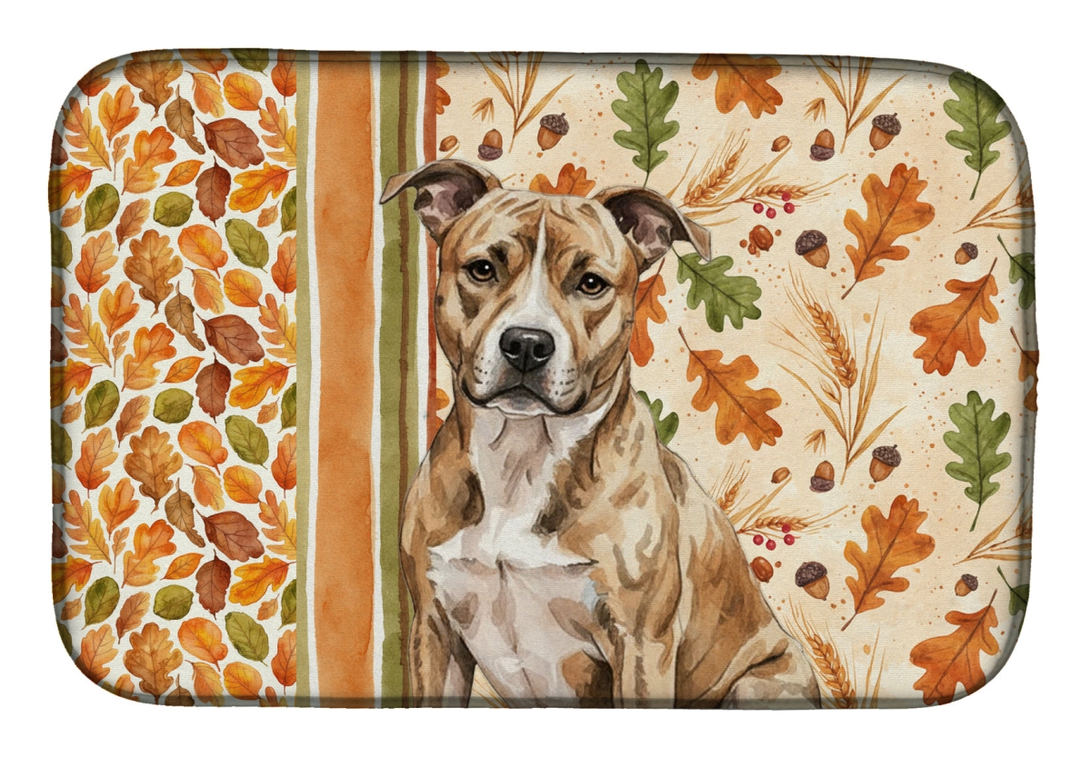 Picture of Carolines Treasures WDK7683DDM 21 x 14 in. Brindle American Staffordshire Terrier Heirloom Fall Dish Drying Mat - Multi Color