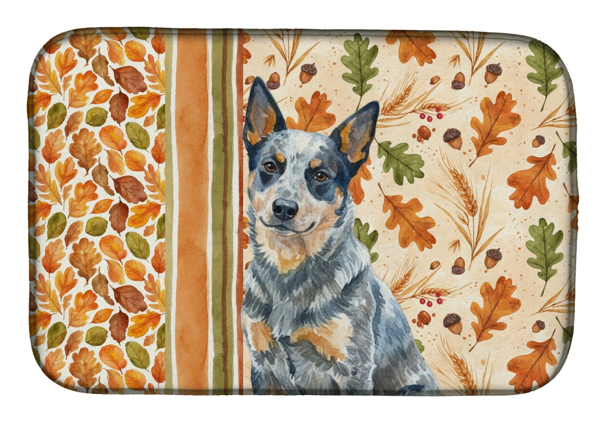 Picture of Carolines Treasures WDK7687DDM 21 x 14 in. Blue Heeler Australian Cattle Dog Heirloom Fall Dish Drying Mat - Multi Color