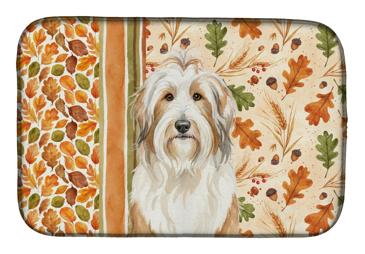 Picture of Carolines Treasures WDK7705DDM 21 x 14 in. White & Tan Bearded Collie Heirloom Fall Dish Drying Mat - Multi Color