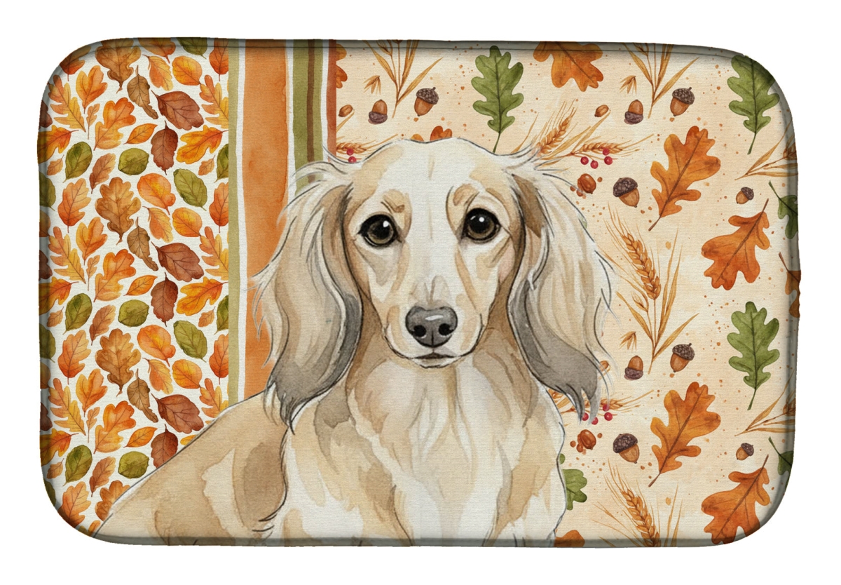 Picture of Carolines Treasures WDK7797DDM 21 x 14 in. Longhaired Cream Dachshund Heirloom Fall Dish Drying Mat - Multi Color