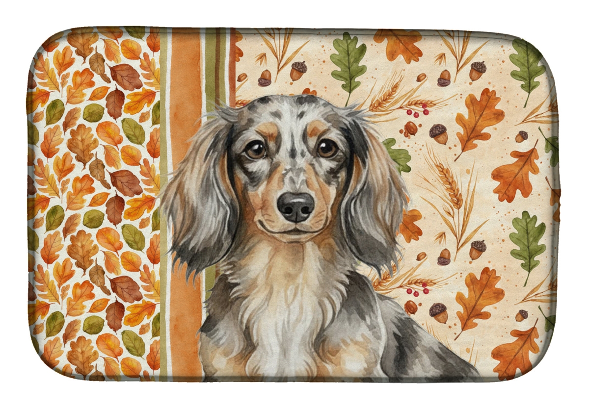 Picture of Carolines Treasures WDK7798DDM 21 x 14 in. Longhaired Dapple Dachshund Heirloom Fall Dish Drying Mat - Multi Color