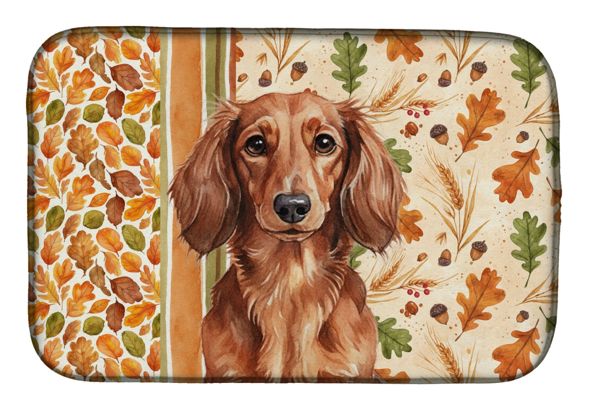 Picture of Carolines Treasures WDK7799DDM 21 x 14 in. Longhaired Red Dachshund Heirloom Fall Dish Drying Mat - Multi Color