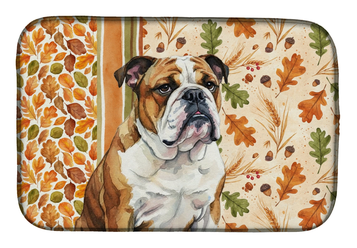 Picture of Carolines Treasures WDK7814DDM 21 x 14 in. Brindle & White English Bulldog Heirloom Fall Dish Drying Mat - Multi Color