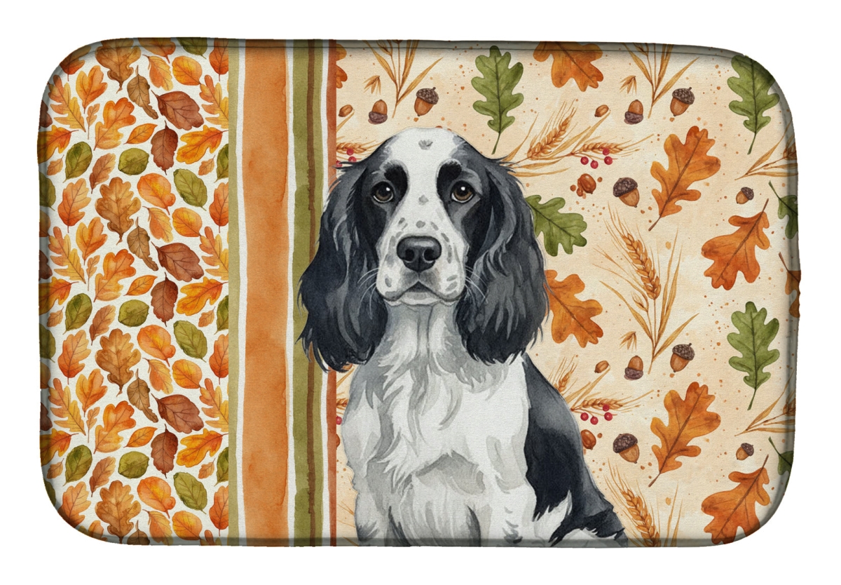Picture of Carolines Treasures WDK7832DDM 21 x 14 in. Black & White English Springer Spaniel Heirloom Fall Dish Drying Mat - Multi Color