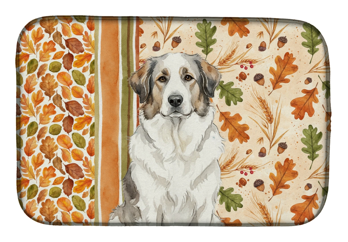 Picture of Carolines Treasures WDK7856DDM 21 x 14 in. Decal Great Pyrenees Heirloom Fall Dish Drying Mat - Multi Color