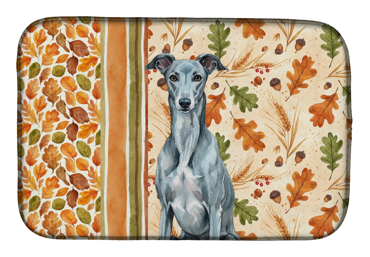 Picture of Carolines Treasures WDK7862DDM 21 x 14 in. Blue Brindle Greyhound Heirloom Fall Dish Drying Mat - Multi Color
