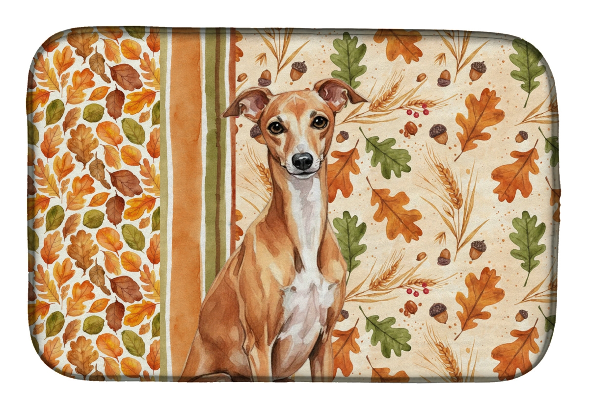 Picture of Carolines Treasures WDK7881DDM 21 x 14 in. Red Italian Greyhound Heirloom Fall Dish Drying Mat - Multi Color