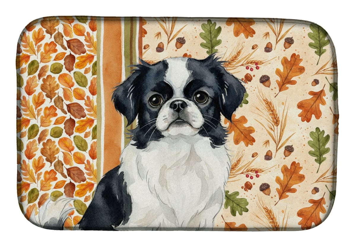 Picture of Carolines Treasures WDK7885DDM 21 x 14 in. Black & White Japanese Chin Heirloom Fall Dish Drying Mat - Multi Color