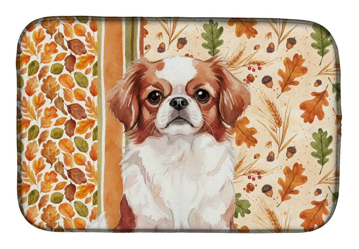 Picture of Carolines Treasures WDK7886DDM 21 x 14 in. Red & White Japanese Chin Heirloom Fall Dish Drying Mat - Multi Color