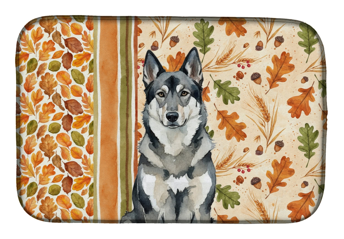 Picture of Carolines Treasures WDK7932DDM 21 x 14 in. Norwegian Elkhound Heirloom Fall Dish Drying Mat - Multi Color