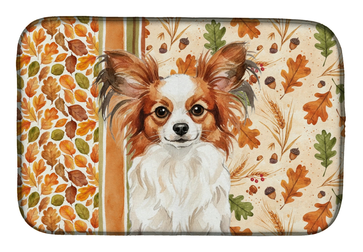 Picture of Carolines Treasures WDK7944DDM 21 x 14 in. White with Red Papillon Heirloom Fall Dish Drying Mat - Multi Color