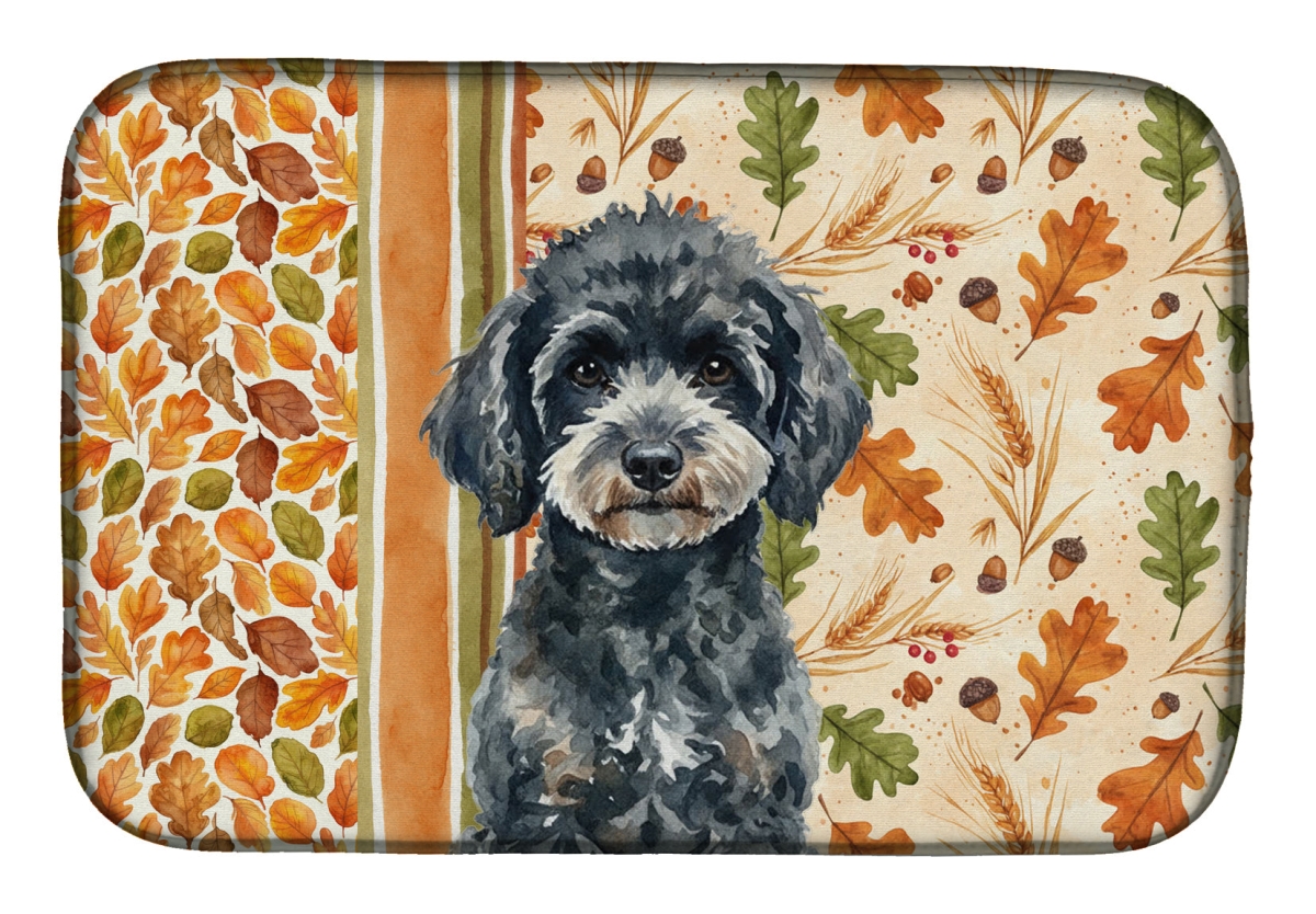 Picture of Carolines Treasures WDK7964DDM 21 x 14 in. Miniature Black Poodle Heirloom Fall Dish Drying Mat - Multi Color