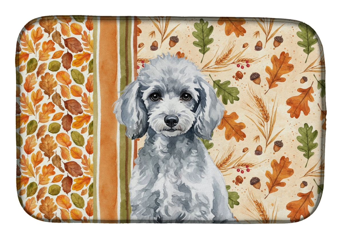 Picture of Carolines Treasures WDK7967DDM 21 x 14 in. Miniature Silver Poodle Heirloom Fall Dish Drying Mat - Multi Color