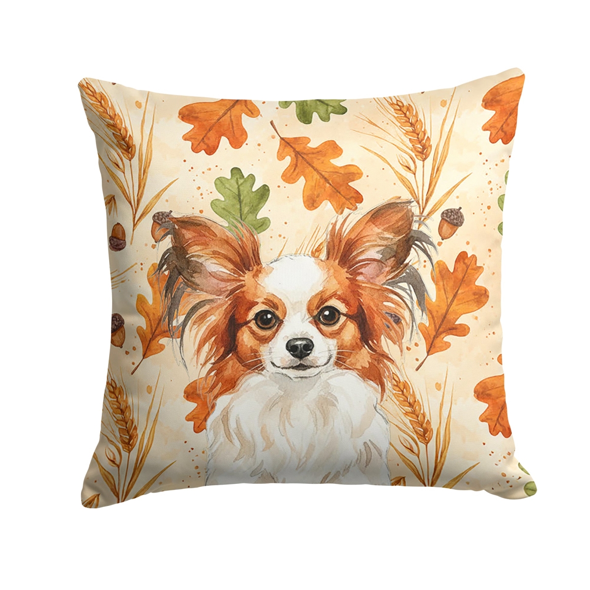 WDK7944PW1414 14 x 14 in. White with Red Papillon Heirloom Fall Throw Pillow