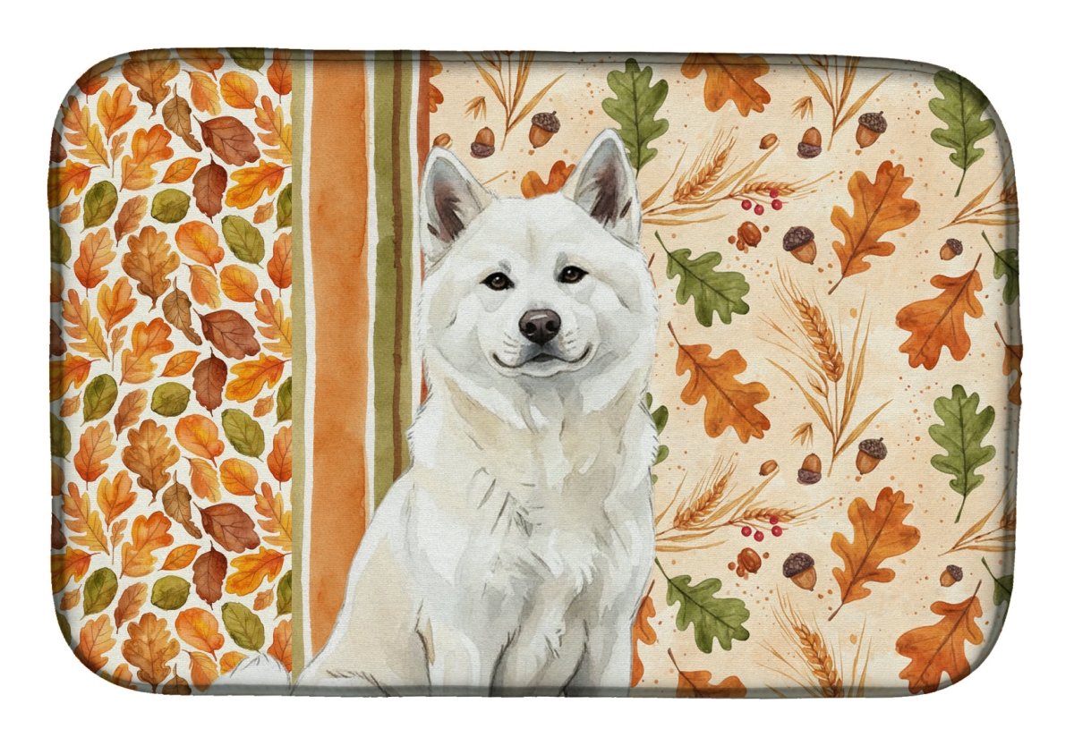 Picture of Carolines Treasures WDK7672DDM 21 x 14 in. White Akita Heirloom Fall Dish Drying Mat - Multi Color