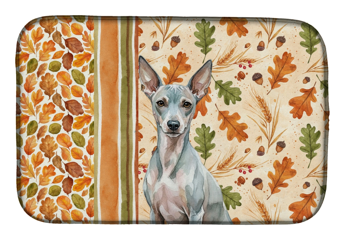 Picture of Carolines Treasures WDK7678DDM 21 x 14 in. American Hairless Terrier Heirloom Fall Dish Drying Mat - Multi Color