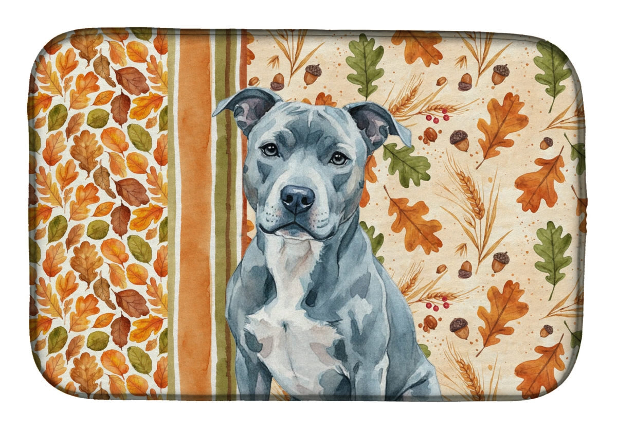 Picture of Carolines Treasures WDK7682DDM 21 x 14 in. Blue American Staffordshire Terrier Heirloom Fall Dish Drying Mat - Multi Color