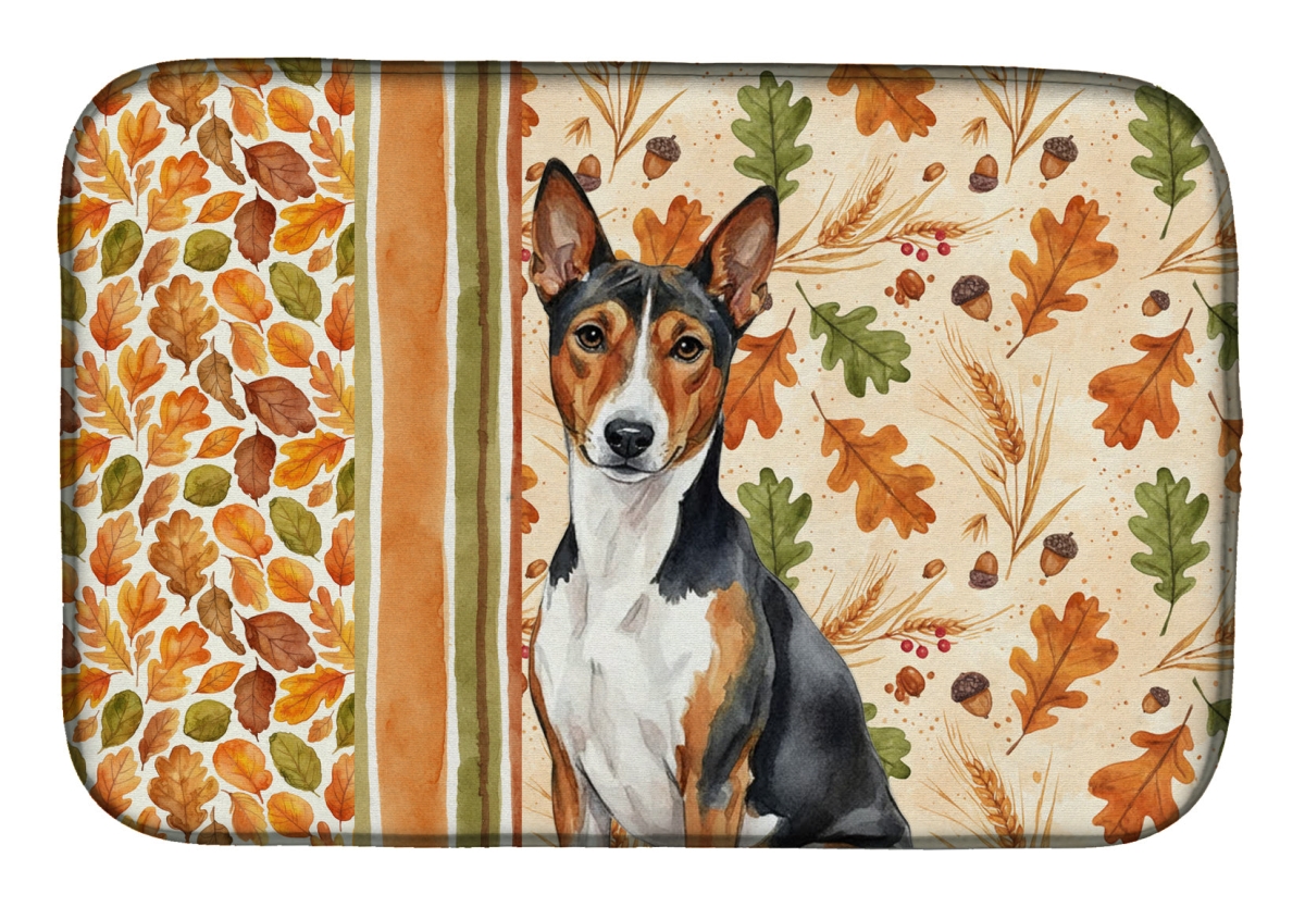 Picture of Carolines Treasures WDK7695DDM 21 x 14 in. Tricolor & White Basenji Heirloom Fall Dish Drying Mat - Multi Color