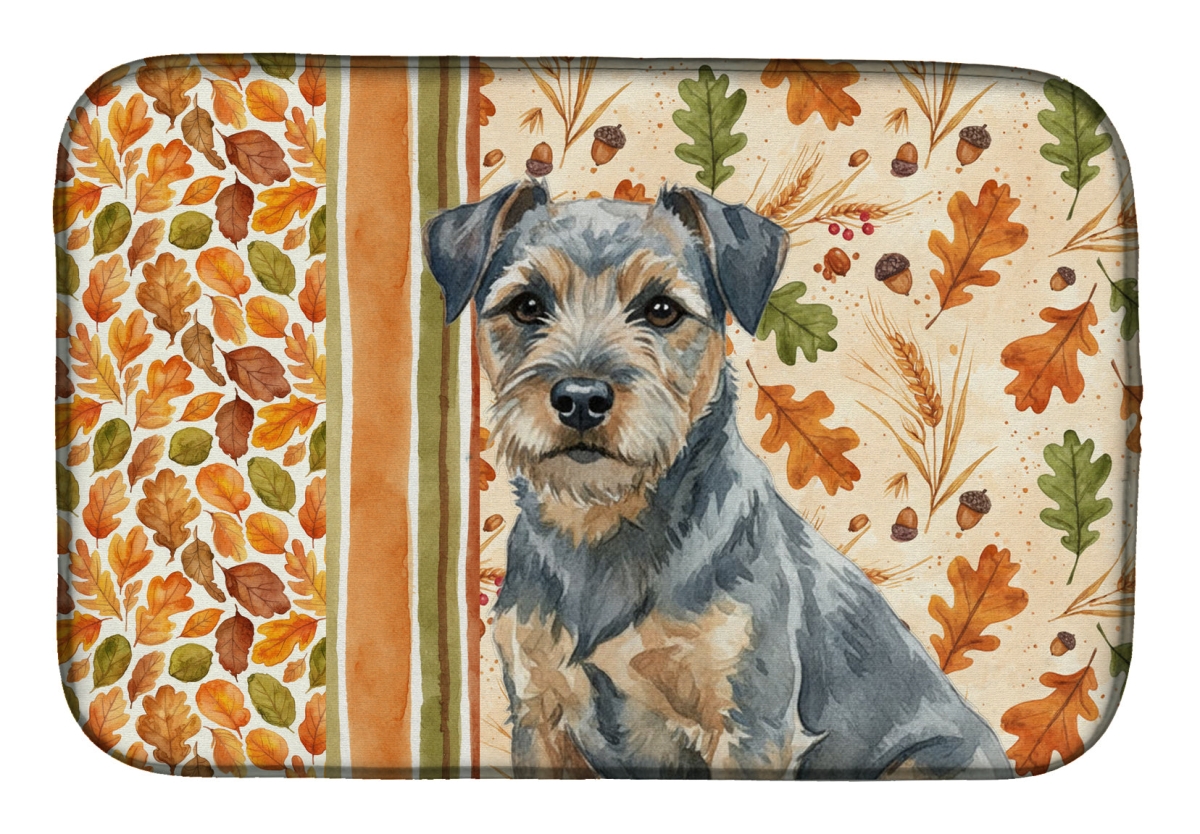 Picture of Carolines Treasures WDK7725DDM 21 x 14 in. Blue & Tan Border Terrier Heirloom Fall Dish Drying Mat - Multi Color