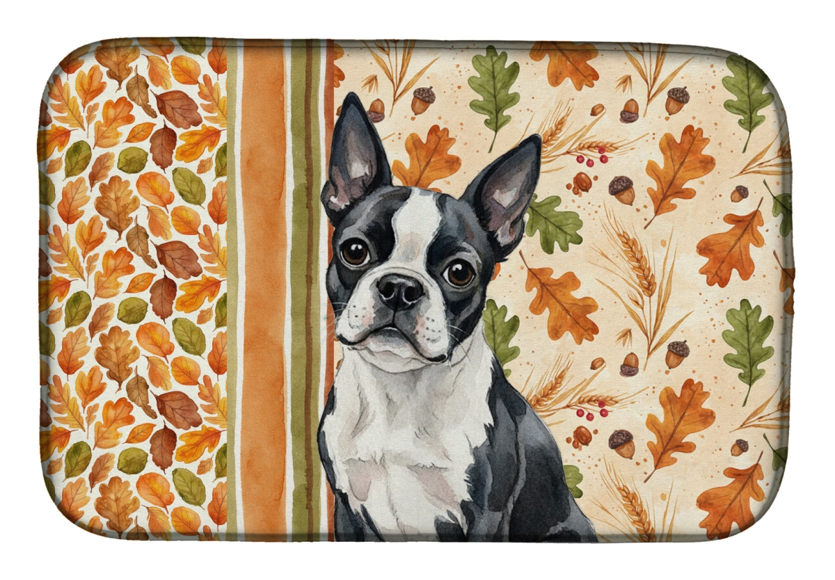 Picture of Carolines Treasures WDK7732DDM 21 x 14 in. Boston Terrier Heirloom Fall Dish Drying Mat - Multi Color