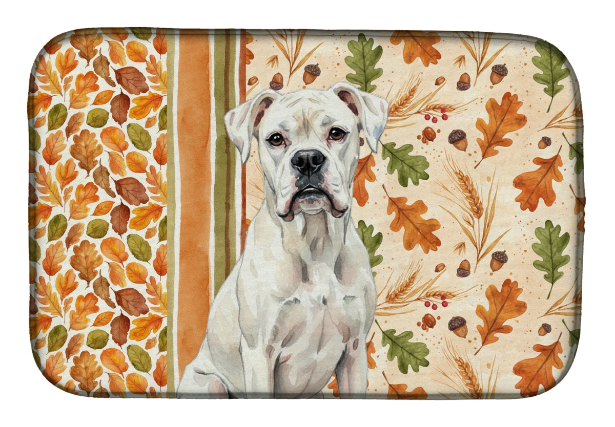 Picture of Carolines Treasures WDK7737DDM 21 x 14 in. White Boxer Heirloom Fall Dish Drying Mat - Multi Color