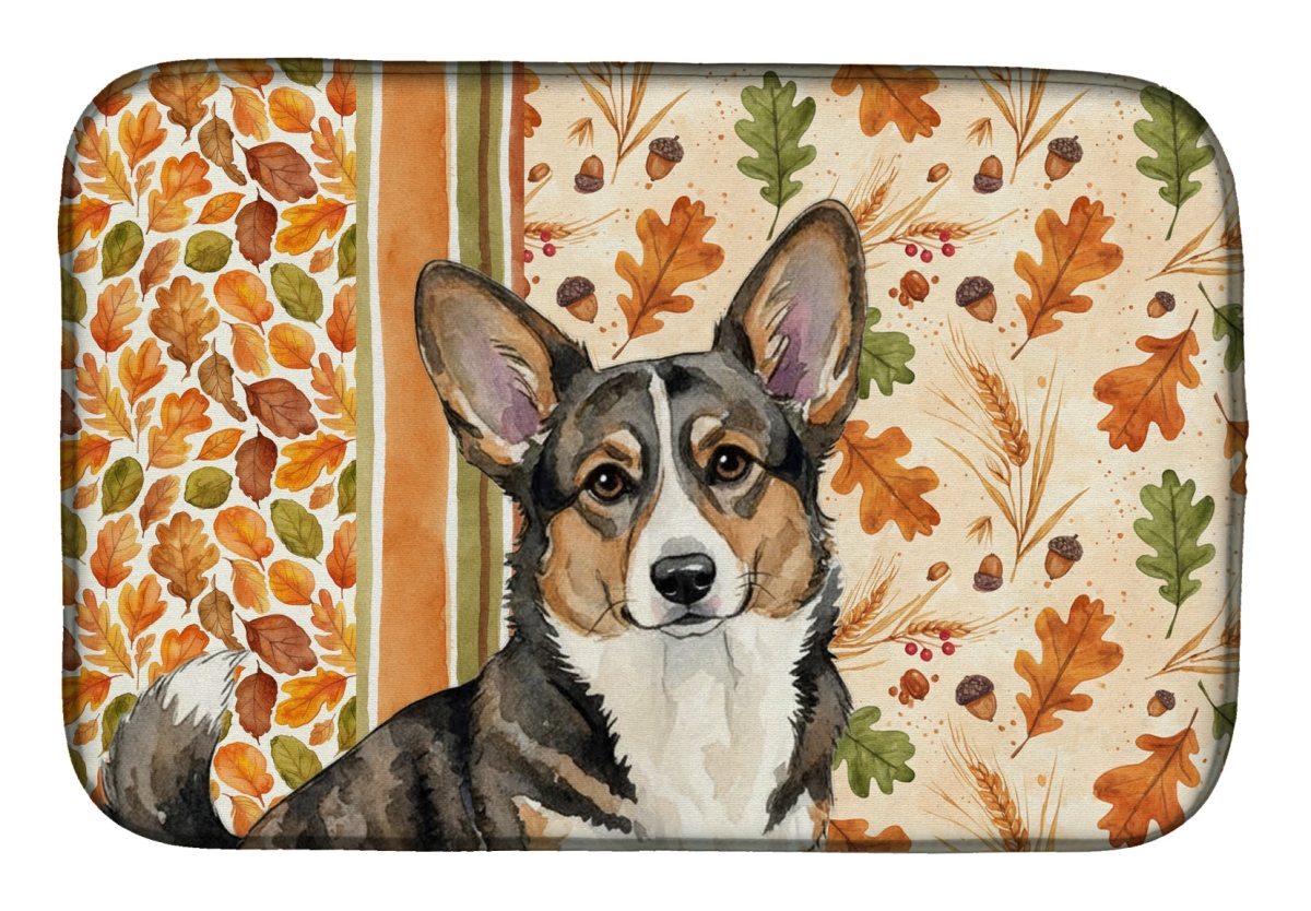 Picture of Carolines Treasures WDK7760DDM 21 x 14 in. Brindle Cardigan Welsh Corgi Heirloom Fall Dish Drying Mat - Multi Color