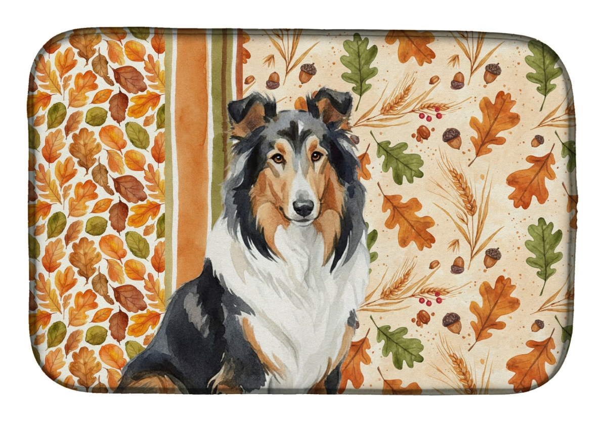 Picture of Carolines Treasures WDK7787DDM 21 x 14 in. Tricolor Collie Heirloom Fall Dish Drying Mat - Multi Color