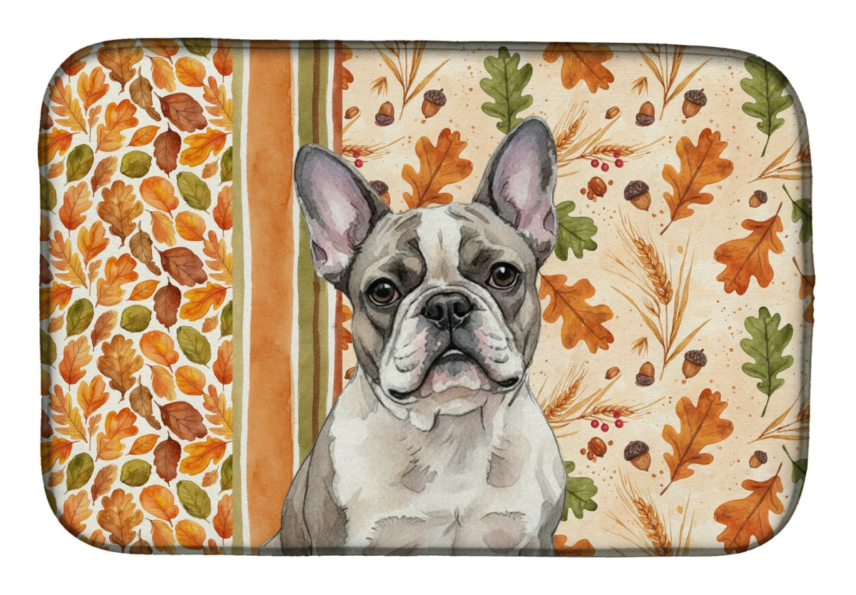 Picture of Carolines Treasures WDK7841DDM 21 x 14 in. Pied French Bulldog Heirloom Fall Dish Drying Mat - Multi Color