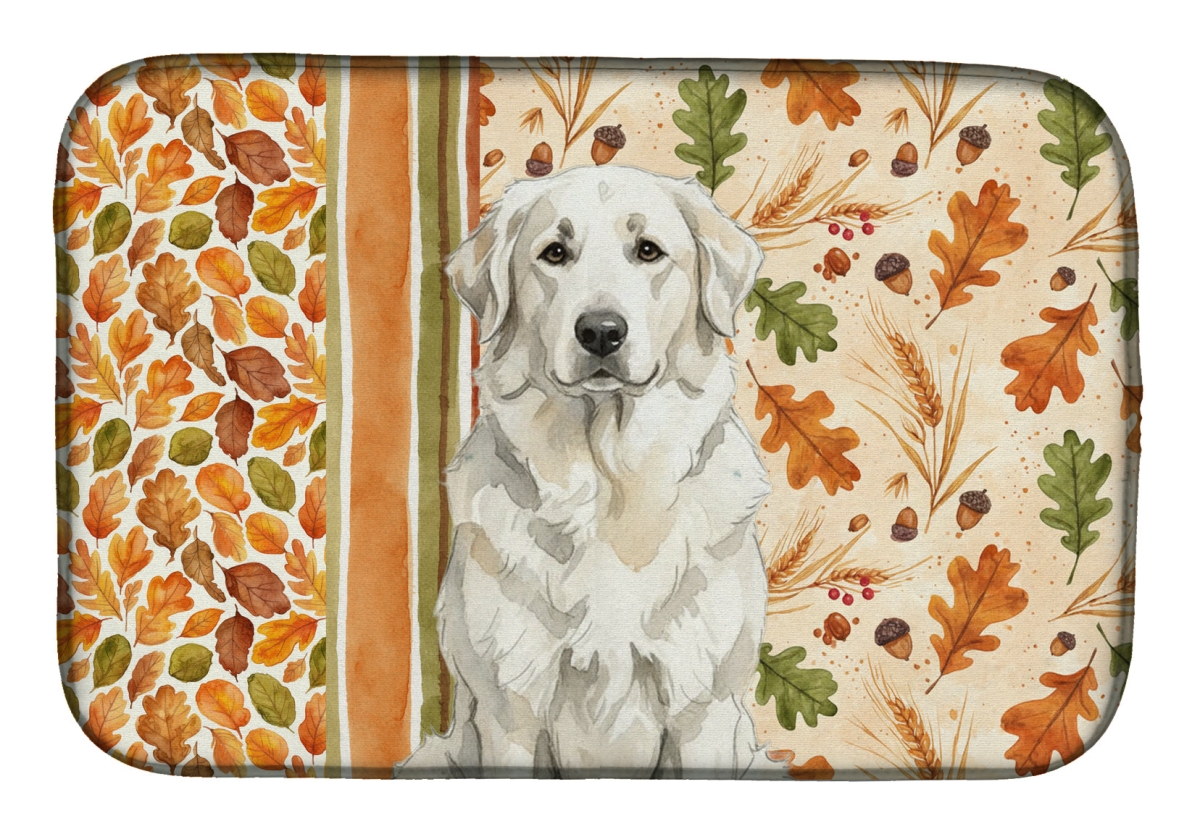 Picture of Carolines Treasures WDK7858DDM 21 x 14 in. White Great Pyrenees Heirloom Fall Dish Drying Mat - Multi Color